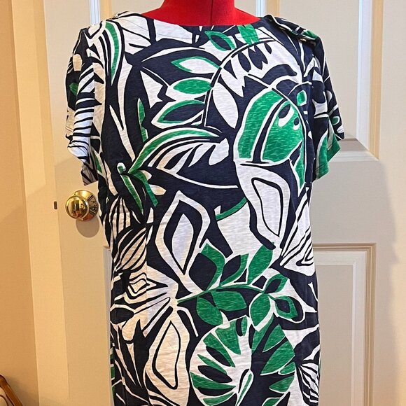 NWT Talbots Nantucket Slub Short Sleeve Shift Dress - Expressive Palms Womens 2X - Picture 2 of 6